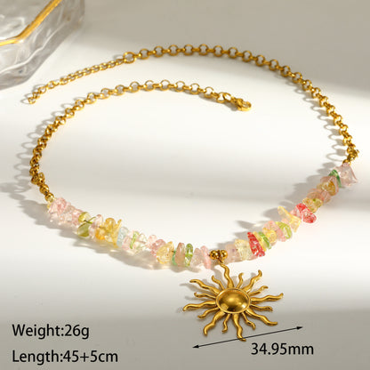 Sweet Sun Pendant Necklace For Women In 201 Stainless Steel With 18K Real Gold Plated Finish And Side Chain