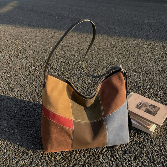 Splicing Square Shoulder Bag For Women In PU Leather Featuring Stylish Design