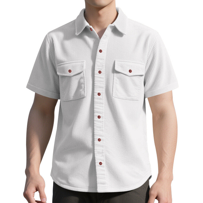 Solid Color Casual Short Sleeve Polyester Blouse With Lapel For Men
