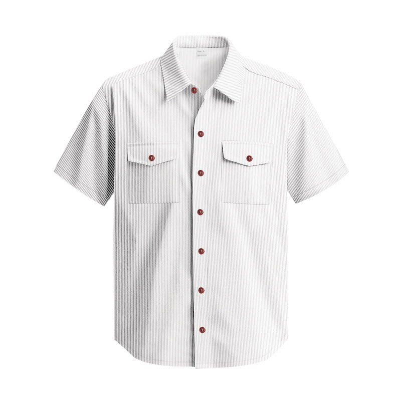 Solid Color Casual Short Sleeve Polyester Blouse With Lapel For Men