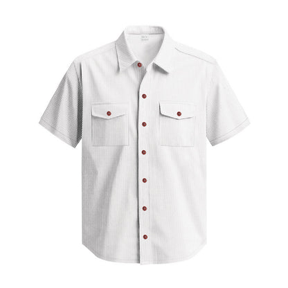 Solid Color Casual Short Sleeve Polyester Blouse With Lapel For Men