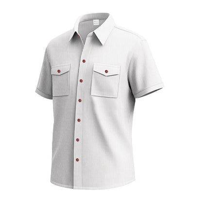 Solid Color Casual Short Sleeve Polyester Blouse With Lapel For Men