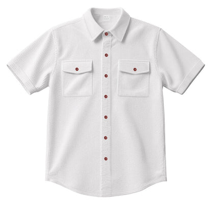 Solid Color Casual Short Sleeve Polyester Blouse With Lapel For Men