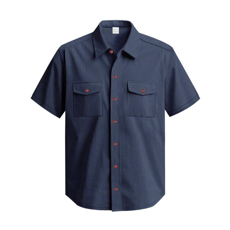 Solid Color Casual Short Sleeve Polyester Blouse With Lapel For Men