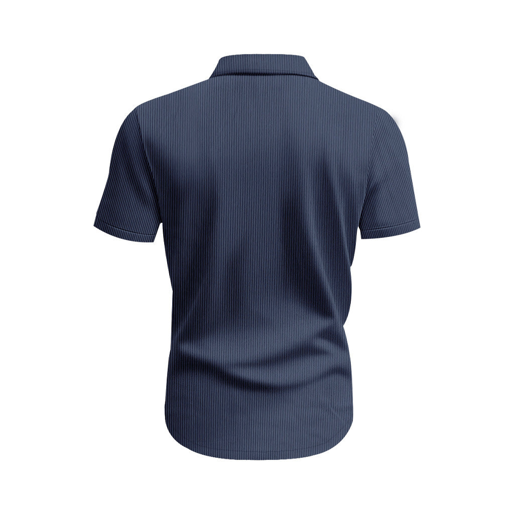 Solid Color Casual Short Sleeve Polyester Blouse With Lapel For Men