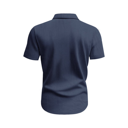 Solid Color Casual Short Sleeve Polyester Blouse With Lapel For Men