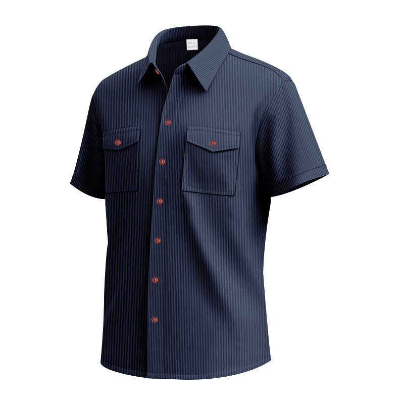 Solid Color Casual Short Sleeve Polyester Blouse With Lapel For Men