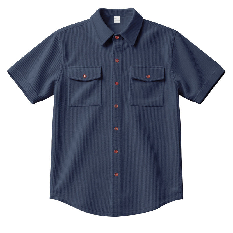 Solid Color Casual Short Sleeve Polyester Blouse With Lapel For Men