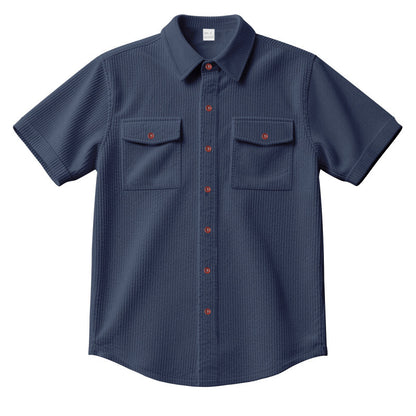 Solid Color Casual Short Sleeve Polyester Blouse With Lapel For Men