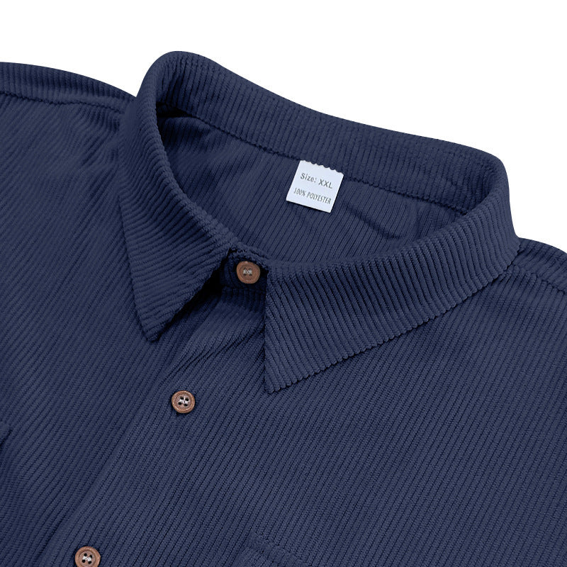 Solid Color Casual Short Sleeve Polyester Blouse With Lapel For Men