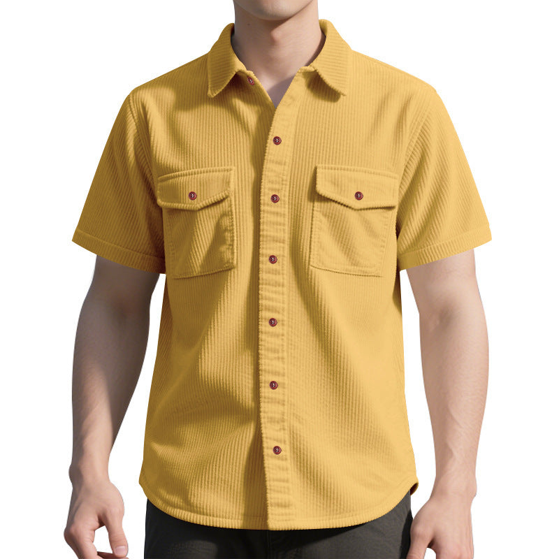 Solid Color Casual Short Sleeve Polyester Blouse With Lapel For Men