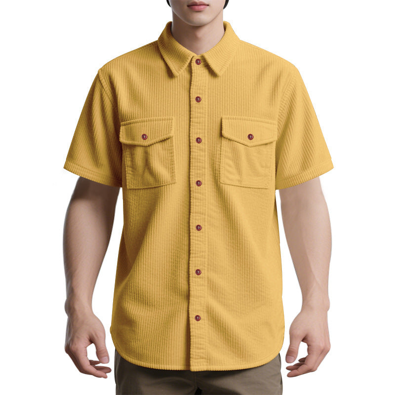 Solid Color Casual Short Sleeve Polyester Blouse With Lapel For Men
