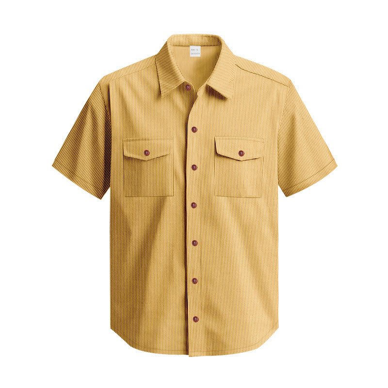 Solid Color Casual Short Sleeve Polyester Blouse With Lapel For Men