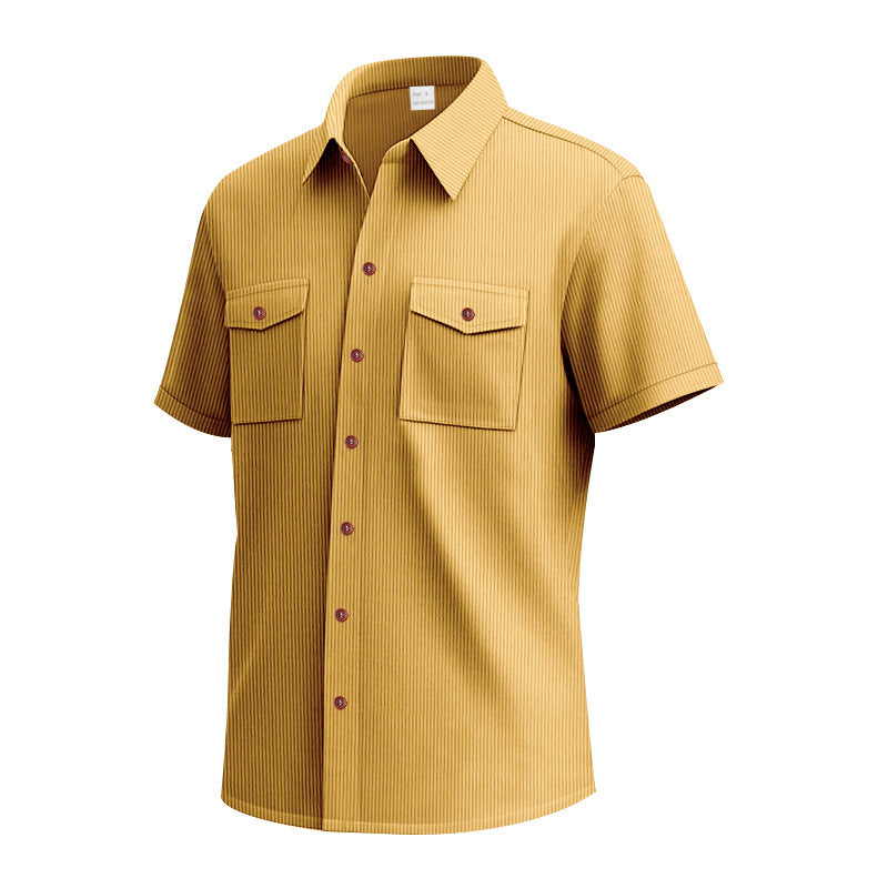 Solid Color Casual Short Sleeve Polyester Blouse With Lapel For Men