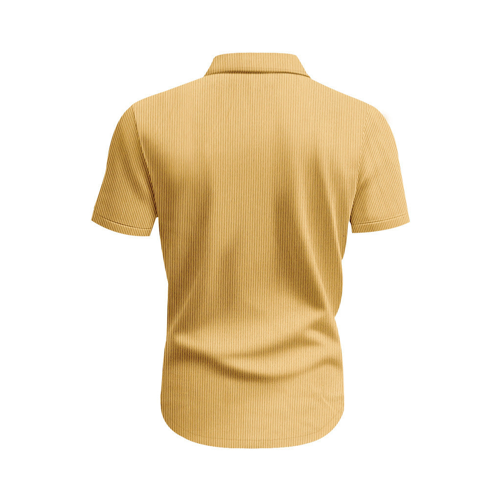 Solid Color Casual Short Sleeve Polyester Blouse With Lapel For Men