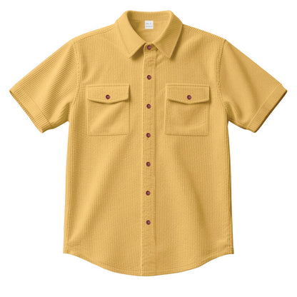 Solid Color Casual Short Sleeve Polyester Blouse With Lapel For Men