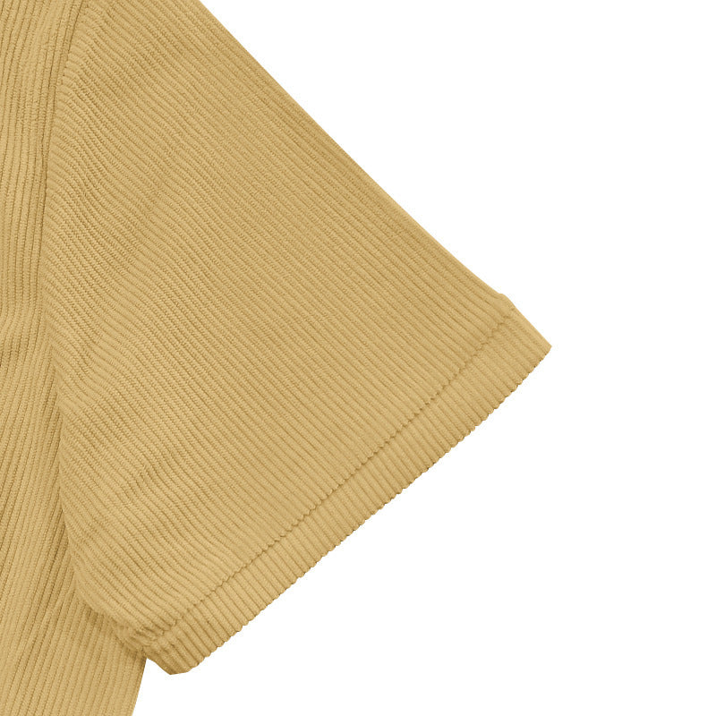 Solid Color Casual Short Sleeve Polyester Blouse With Lapel For Men
