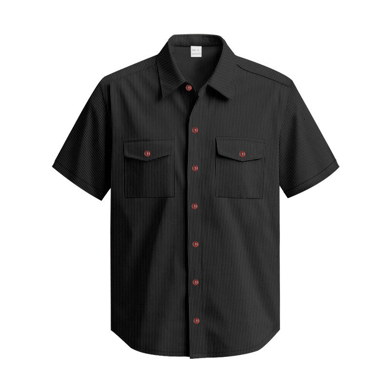 Solid Color Casual Short Sleeve Polyester Blouse With Lapel For Men
