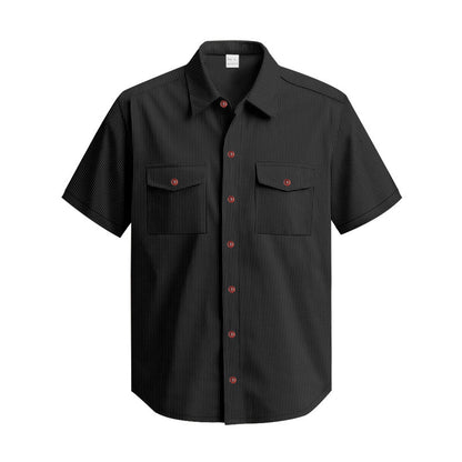 Solid Color Casual Short Sleeve Polyester Blouse With Lapel For Men