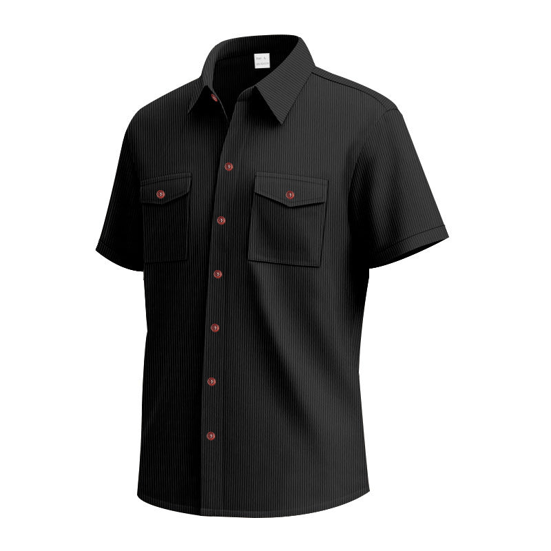 Solid Color Casual Short Sleeve Polyester Blouse With Lapel For Men