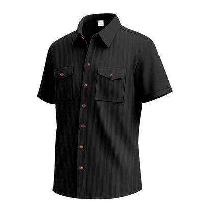 Solid Color Casual Short Sleeve Polyester Blouse With Lapel For Men