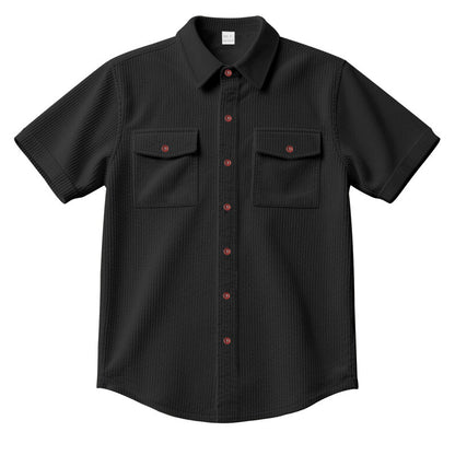 Solid Color Casual Short Sleeve Polyester Blouse With Lapel For Men