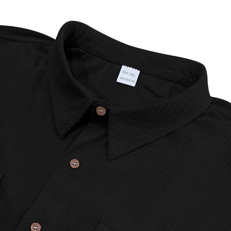 Solid Color Casual Short Sleeve Polyester Blouse With Lapel For Men