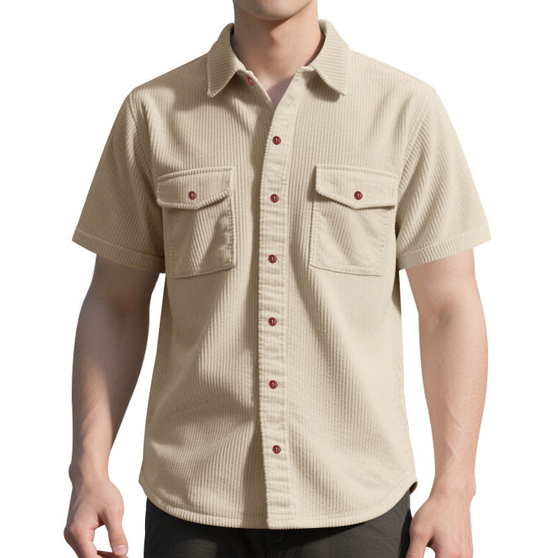 Solid Color Casual Short Sleeve Polyester Blouse With Lapel For Men