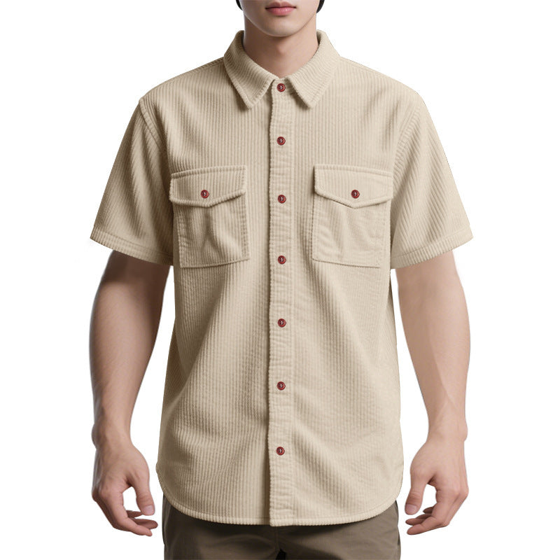 Solid Color Casual Short Sleeve Polyester Blouse With Lapel For Men