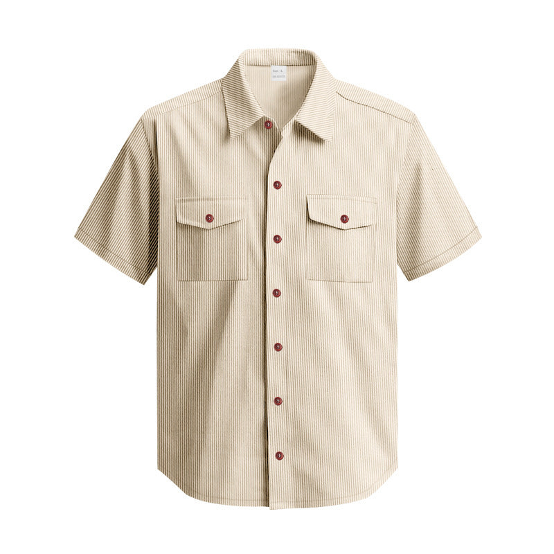 Solid Color Casual Short Sleeve Polyester Blouse With Lapel For Men