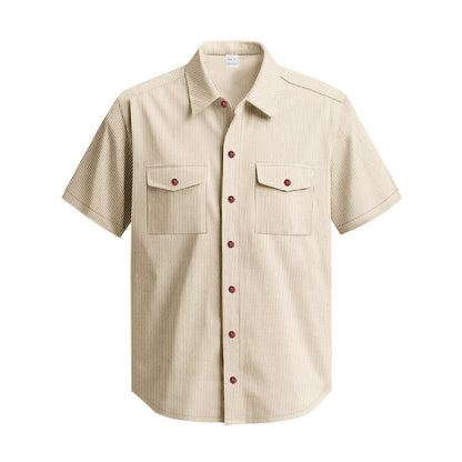 Solid Color Casual Short Sleeve Polyester Blouse With Lapel For Men