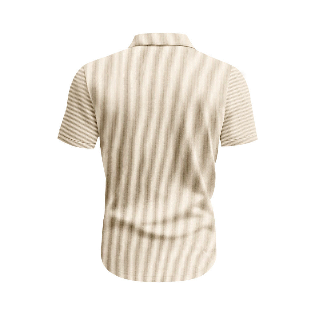 Solid Color Casual Short Sleeve Polyester Blouse With Lapel For Men
