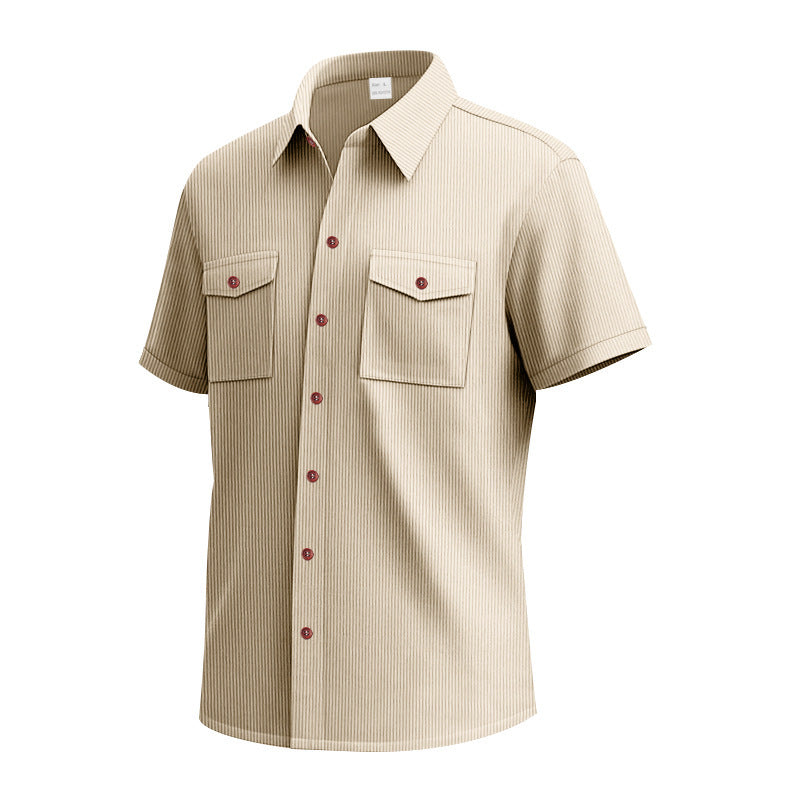 Solid Color Casual Short Sleeve Polyester Blouse With Lapel For Men
