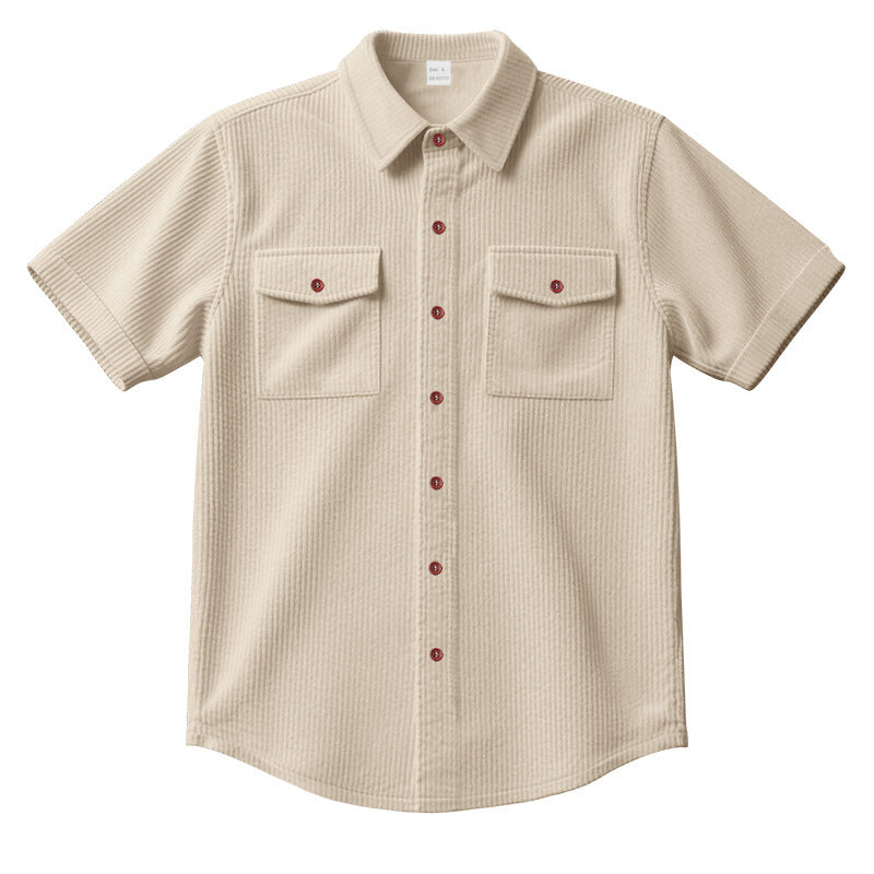 Solid Color Casual Short Sleeve Polyester Blouse With Lapel For Men