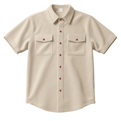 Solid Color Casual Short Sleeve Polyester Blouse With Lapel For Men
