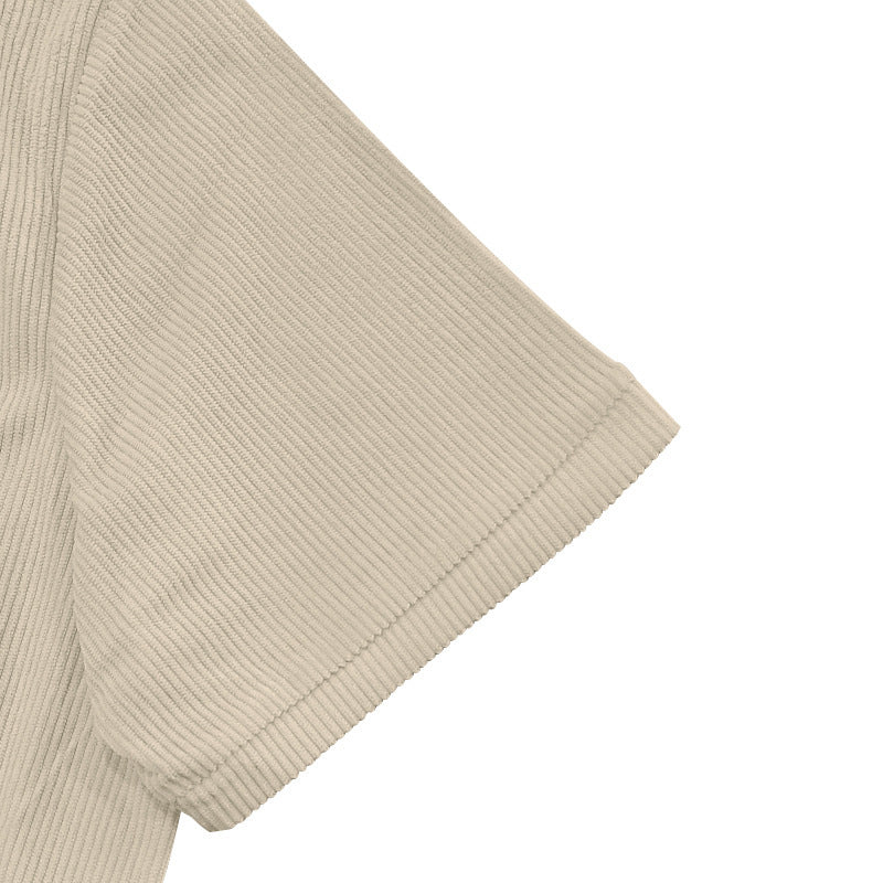 Solid Color Casual Short Sleeve Polyester Blouse With Lapel For Men