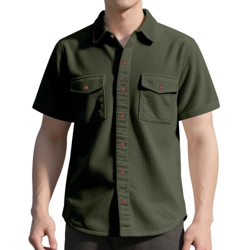Solid Color Casual Short Sleeve Polyester Blouse With Lapel For Men