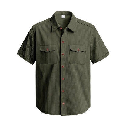 Solid Color Casual Short Sleeve Polyester Blouse With Lapel For Men