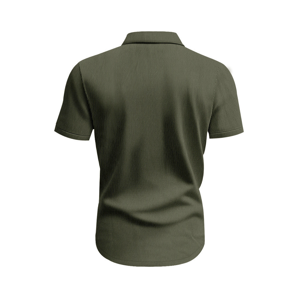 Solid Color Casual Short Sleeve Polyester Blouse With Lapel For Men