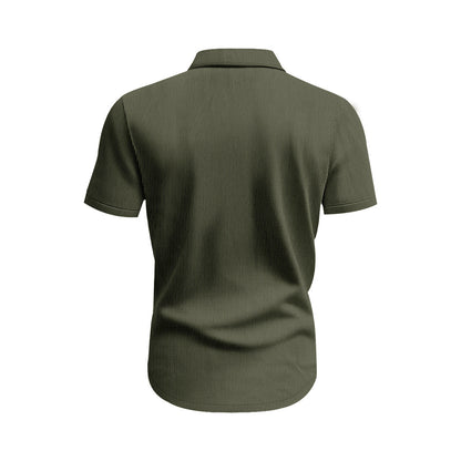 Solid Color Casual Short Sleeve Polyester Blouse With Lapel For Men