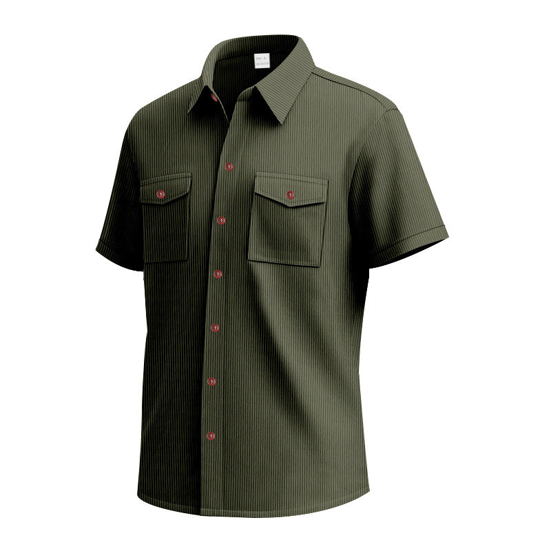 Solid Color Casual Short Sleeve Polyester Blouse With Lapel For Men