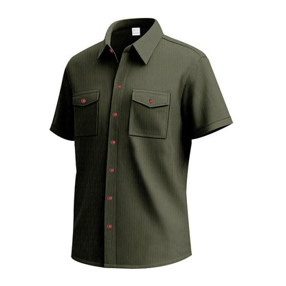 Solid Color Casual Short Sleeve Polyester Blouse With Lapel For Men
