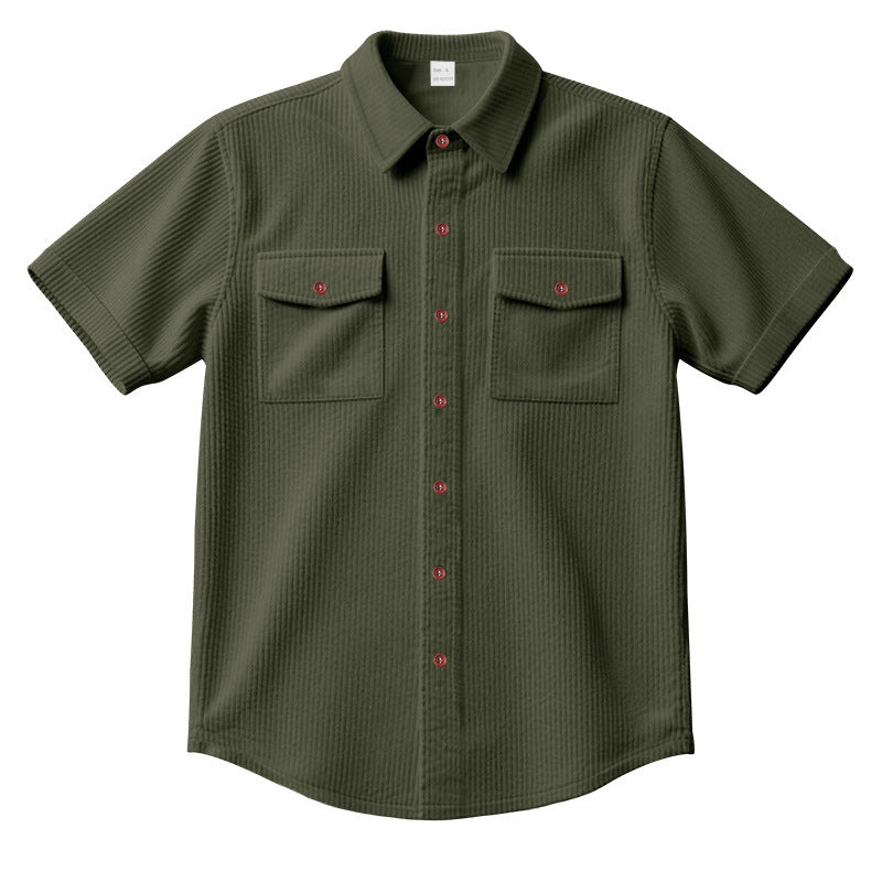 Solid Color Casual Short Sleeve Polyester Blouse With Lapel For Men