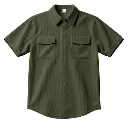 Solid Color Casual Short Sleeve Polyester Blouse With Lapel For Men