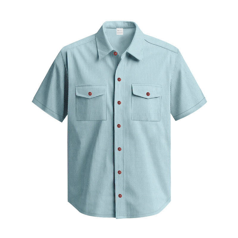 Solid Color Casual Short Sleeve Polyester Blouse With Lapel For Men