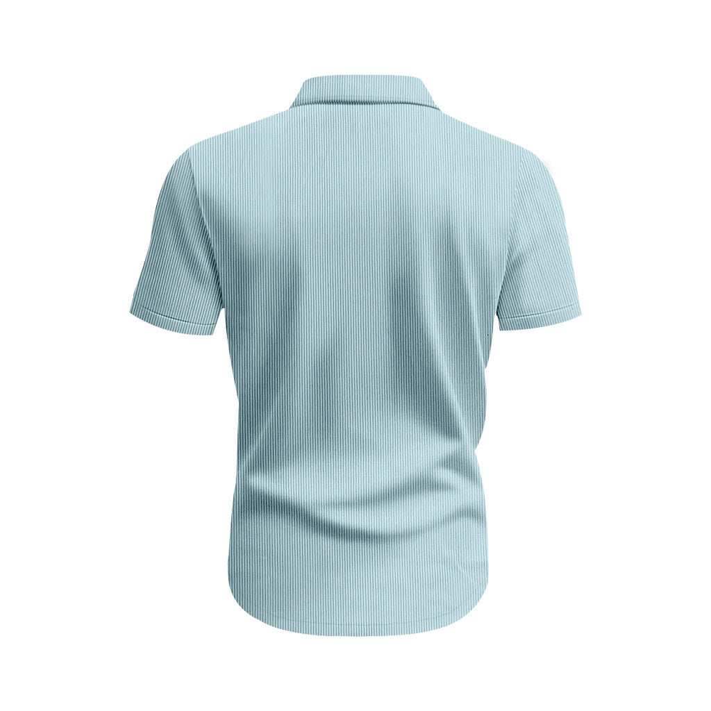 Solid Color Casual Short Sleeve Polyester Blouse With Lapel For Men