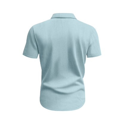 Solid Color Casual Short Sleeve Polyester Blouse With Lapel For Men