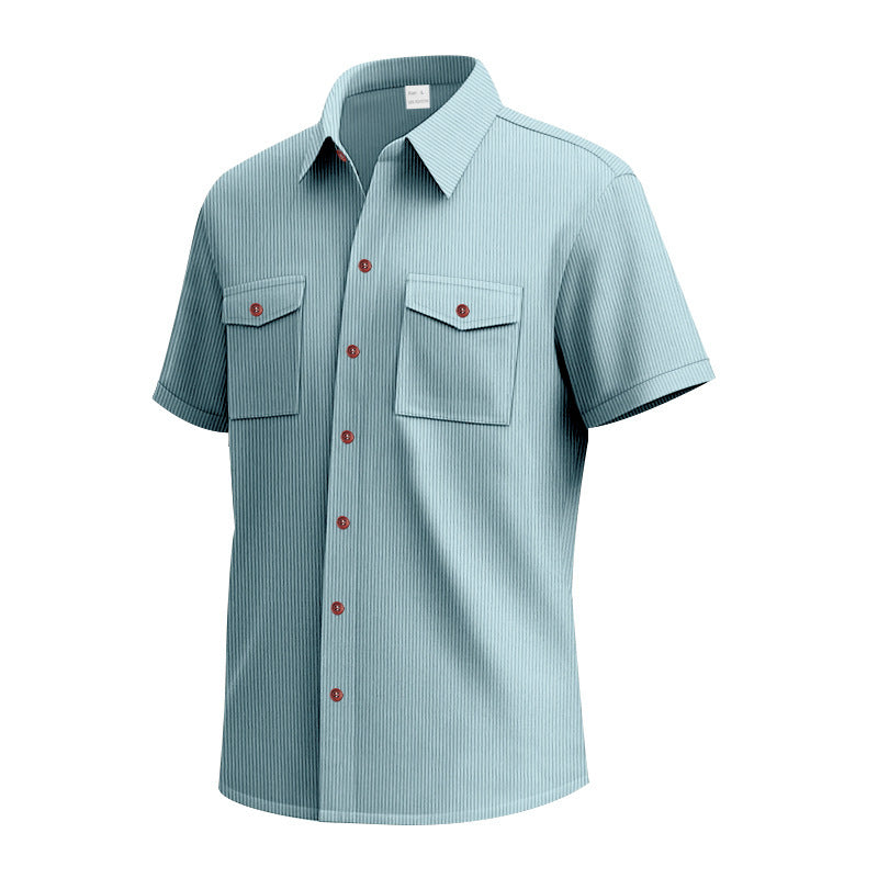 Solid Color Casual Short Sleeve Polyester Blouse With Lapel For Men