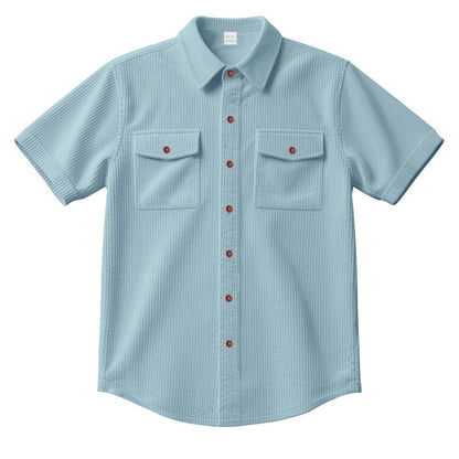 Solid Color Casual Short Sleeve Polyester Blouse With Lapel For Men
