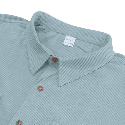 Solid Color Casual Short Sleeve Polyester Blouse With Lapel For Men